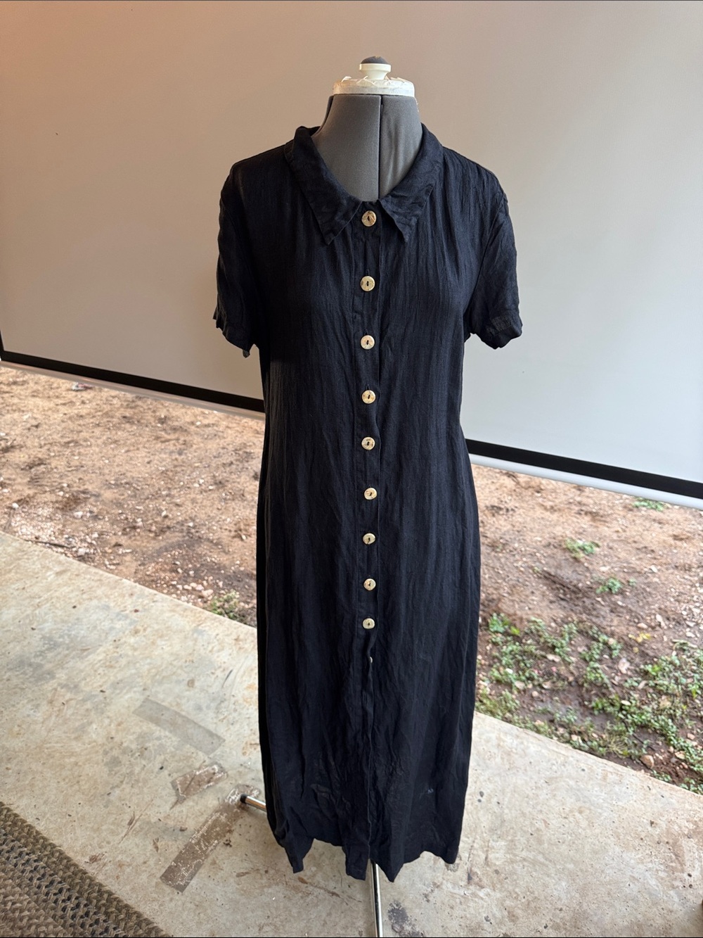 Willow Black Maxi Dress with Contrast Shell Buttons